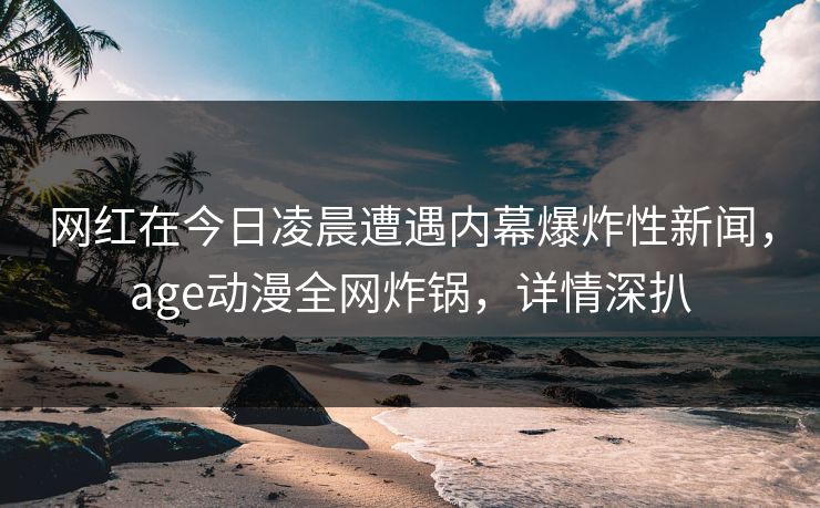 网红在今日凌晨遭遇内幕爆炸性新闻，age动漫全网炸锅，详情深扒
