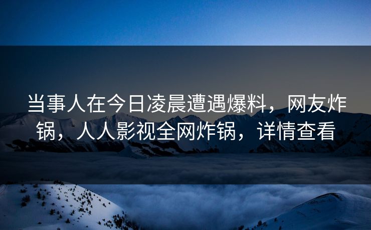 当事人在今日凌晨遭遇爆料,网友炸锅,人人影视全网炸锅,详情查看